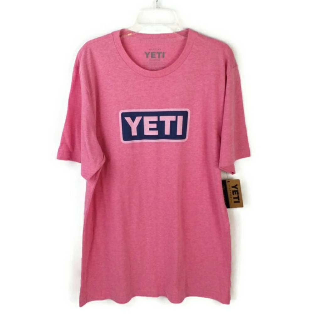 Yeti Hot Pink Logo Badge Crewneck Short Sleeve Lightweight T-Shirt Mens XL NWT